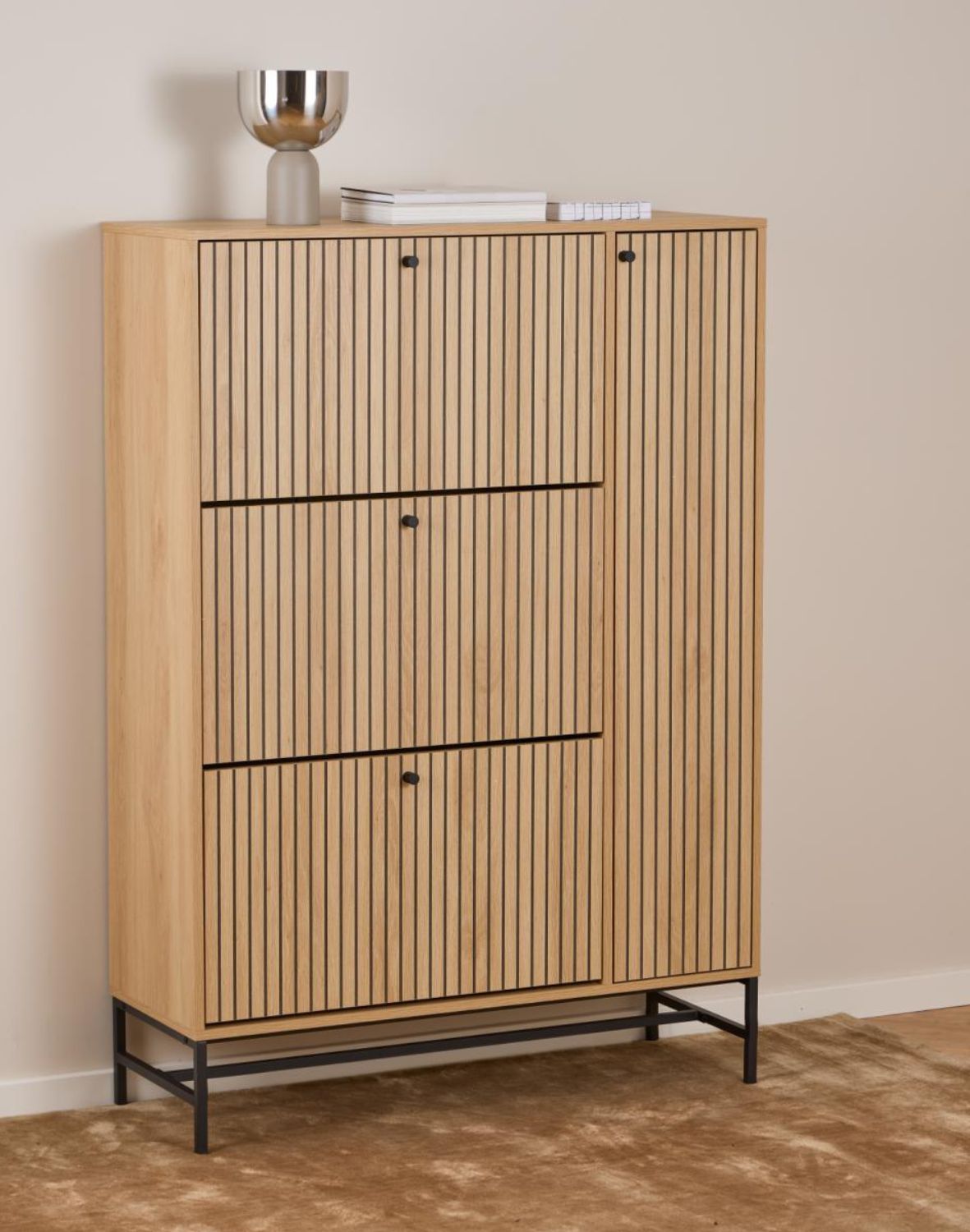 wysoka szafka na buty albany, naturalny dąb, lamele (24286)