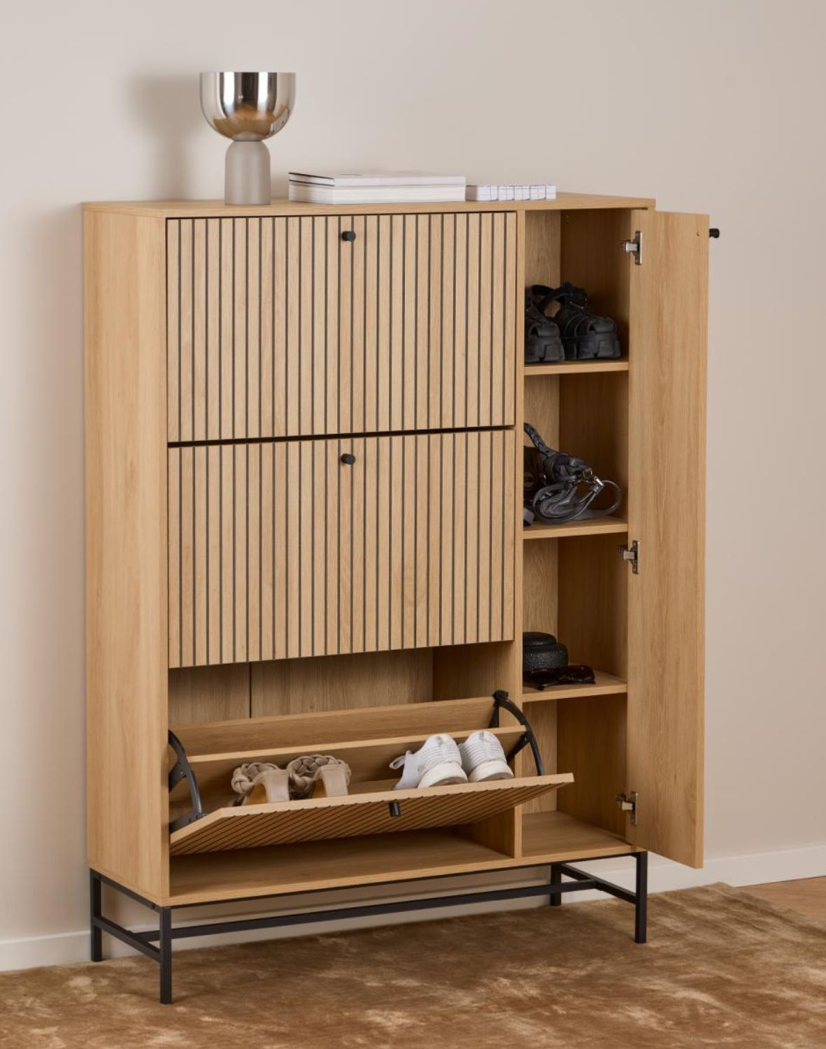 wysoka szafka na buty albany, naturalny dąb, lamele (24286)