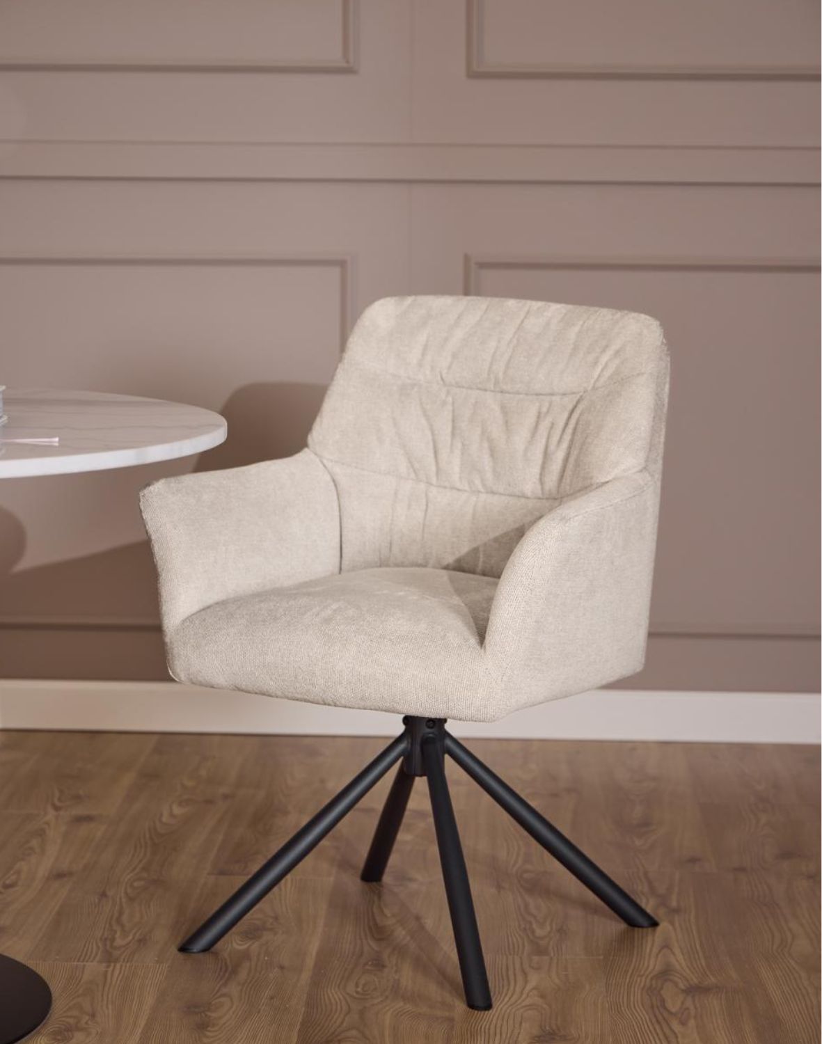 krzesło jadalniane obrotowe alonso beżowe z podłokietnikami (09745)