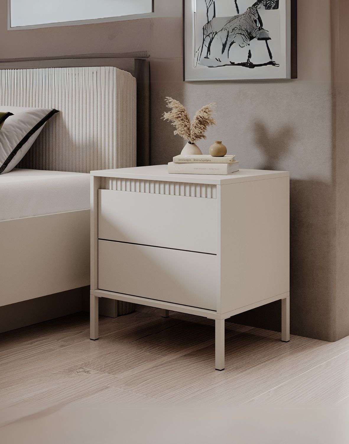 beżowy stolik nocny z szufladami senso 2s
