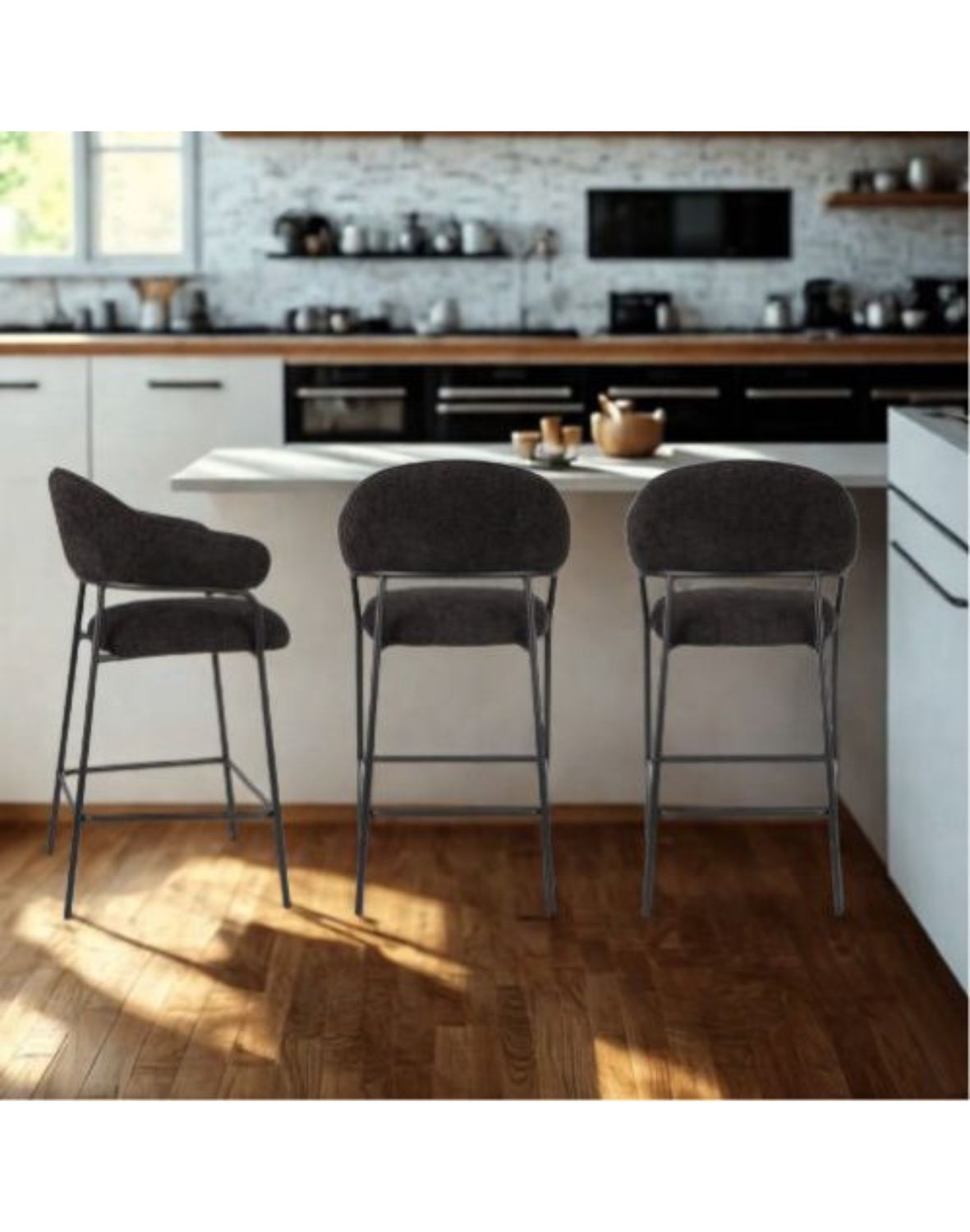 hoker do kuchni z podnóżkiem bianca, tapicerowany, czarny