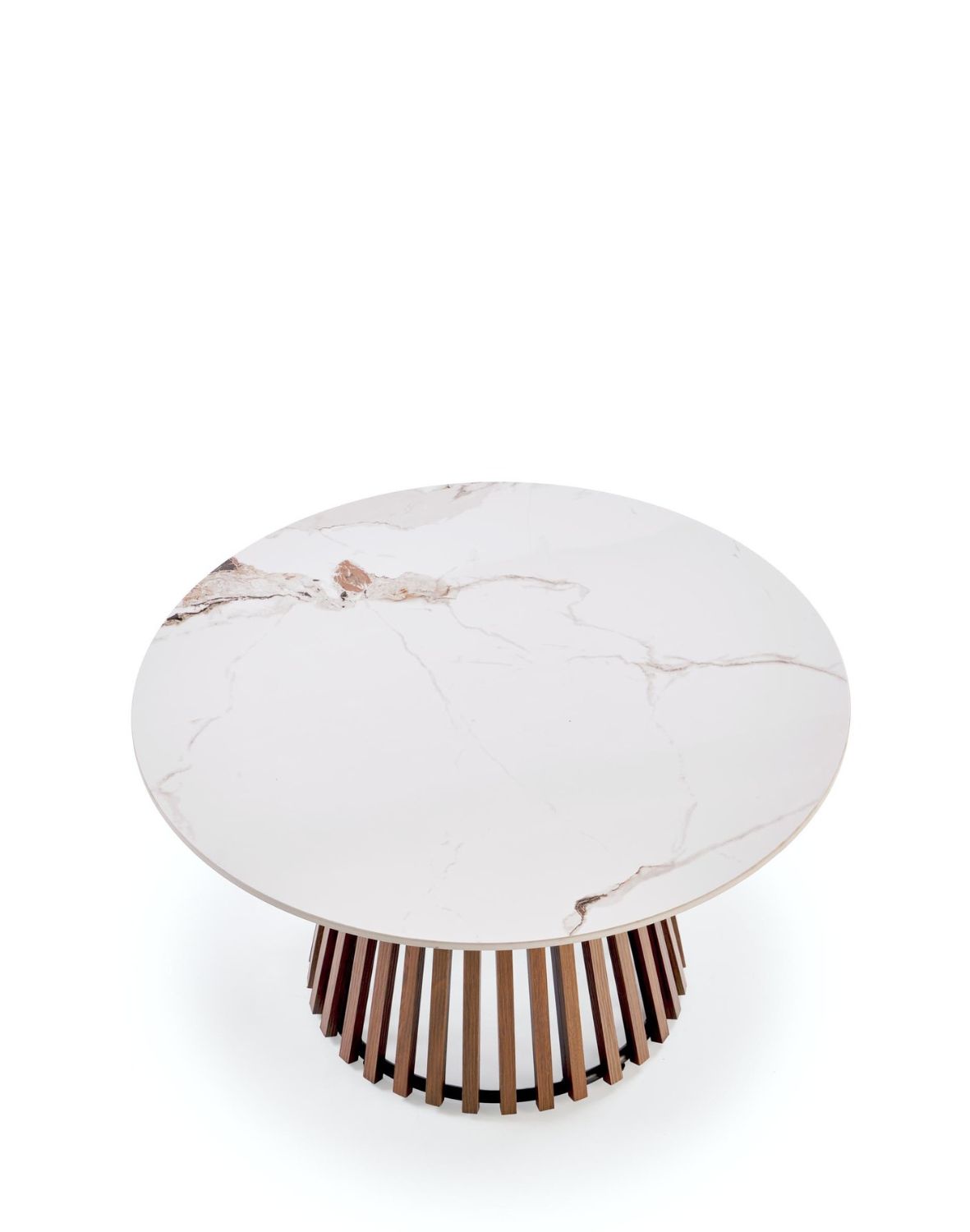 stolik kawowy okrągły orzechowy carina, marmur