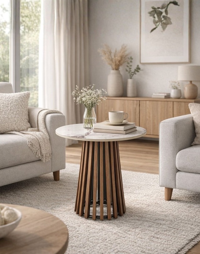 stolik kawowy okrągły orzechowy carina_s, marmur