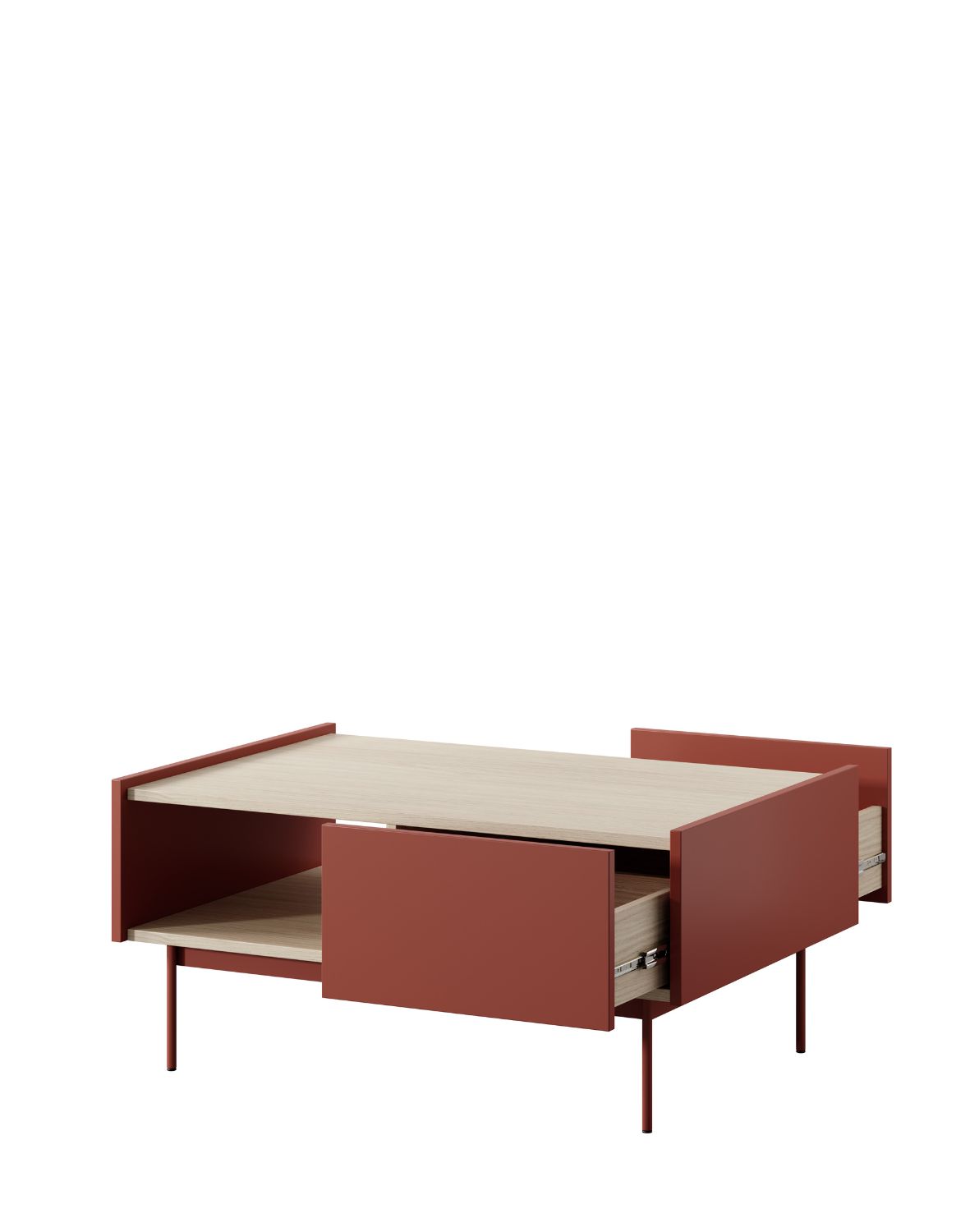 stolik kawowy z szufladami color l-97 ceglasty/dąb linea