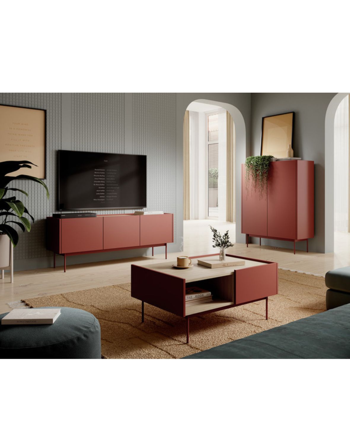 stolik kawowy z szufladami color l-97 ceglasty/dąb linea