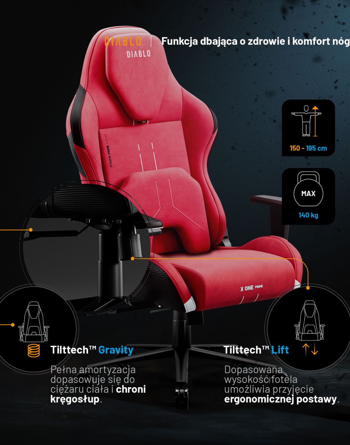 czerwony fotel gamingowy, diablo, prime