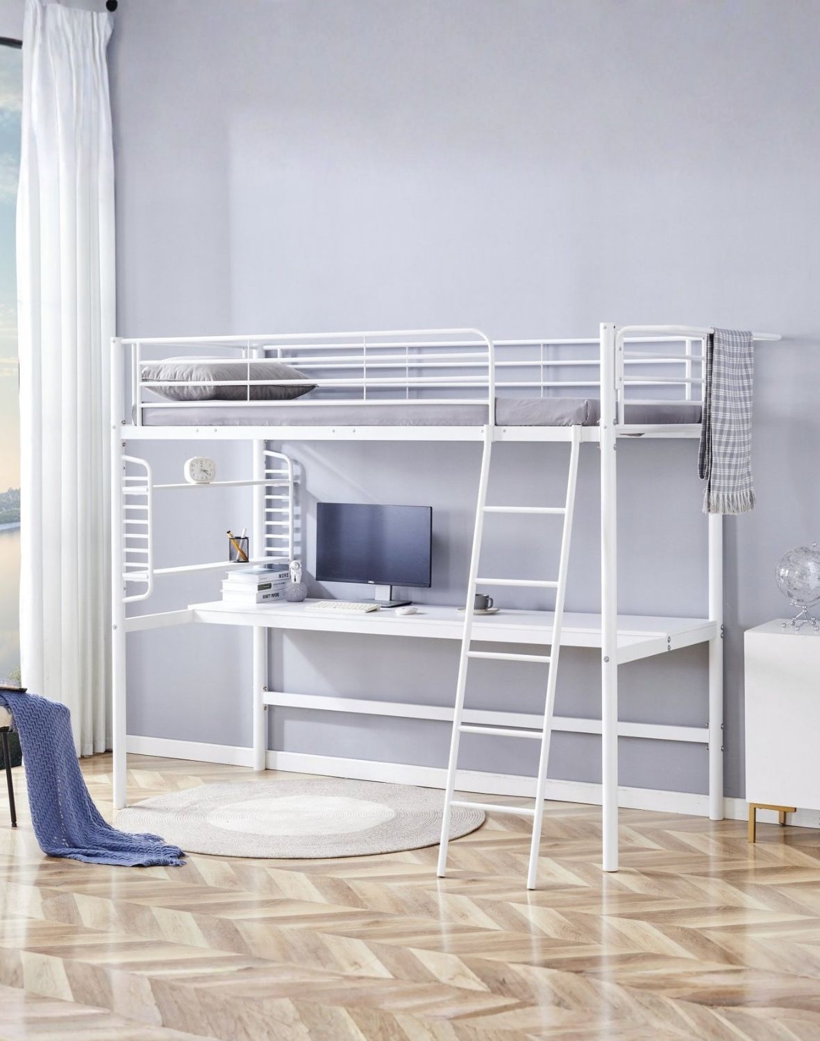 łóżko piętrowe z biurkiem dolce 90x200, białe