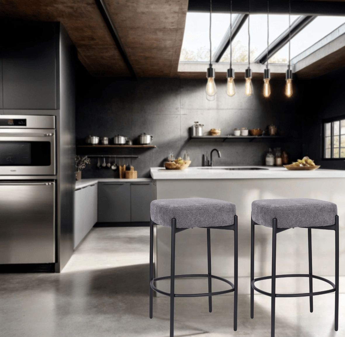 kwadratowy hoker do kuchni z podnóżkiem dolly, szary