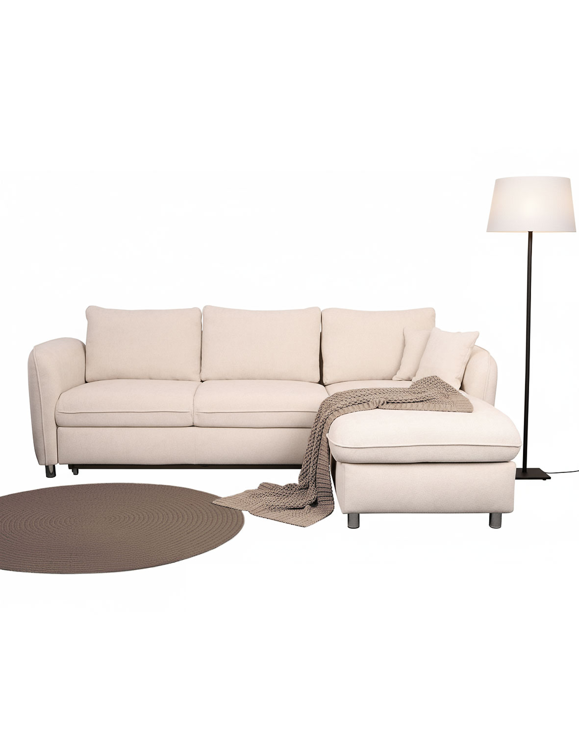 Narożnik rozkładany Evola z funkcją spania, boucle