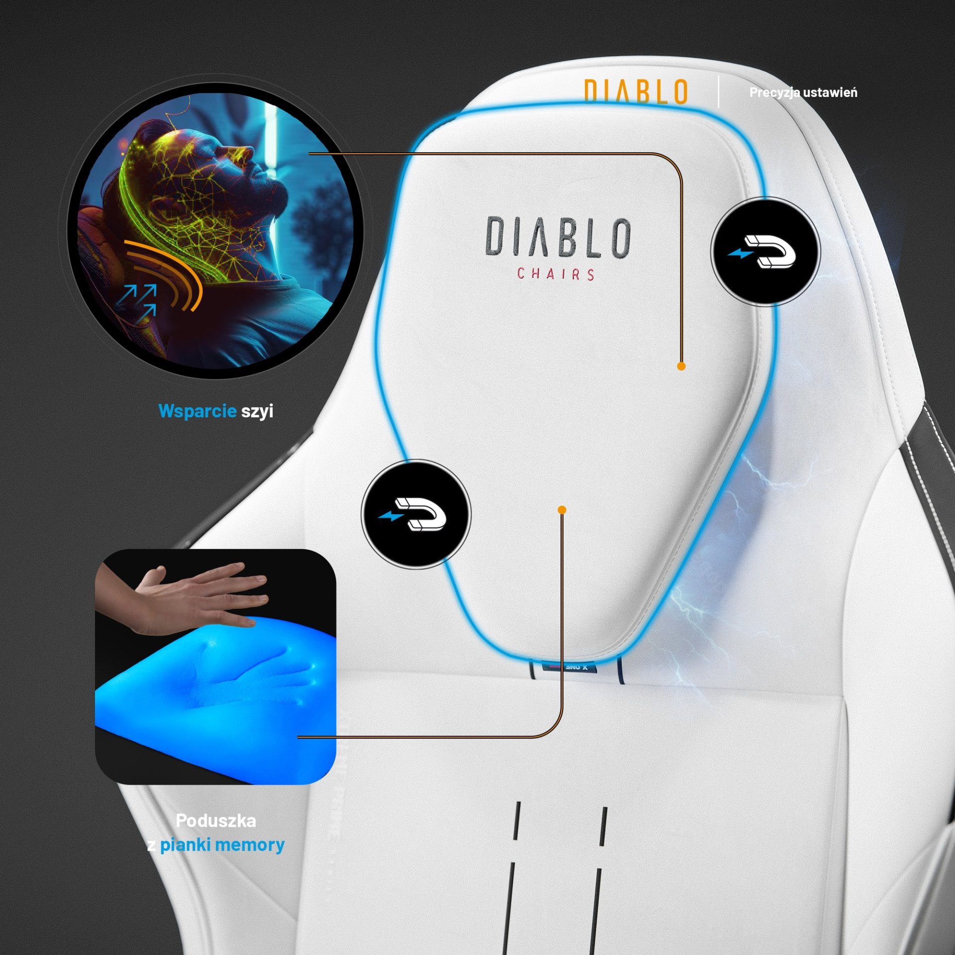 Fotel gamingowy biały z chłodzącym siedziskiem, Normal Size: Diablo X-One Prime Ghosted White 11