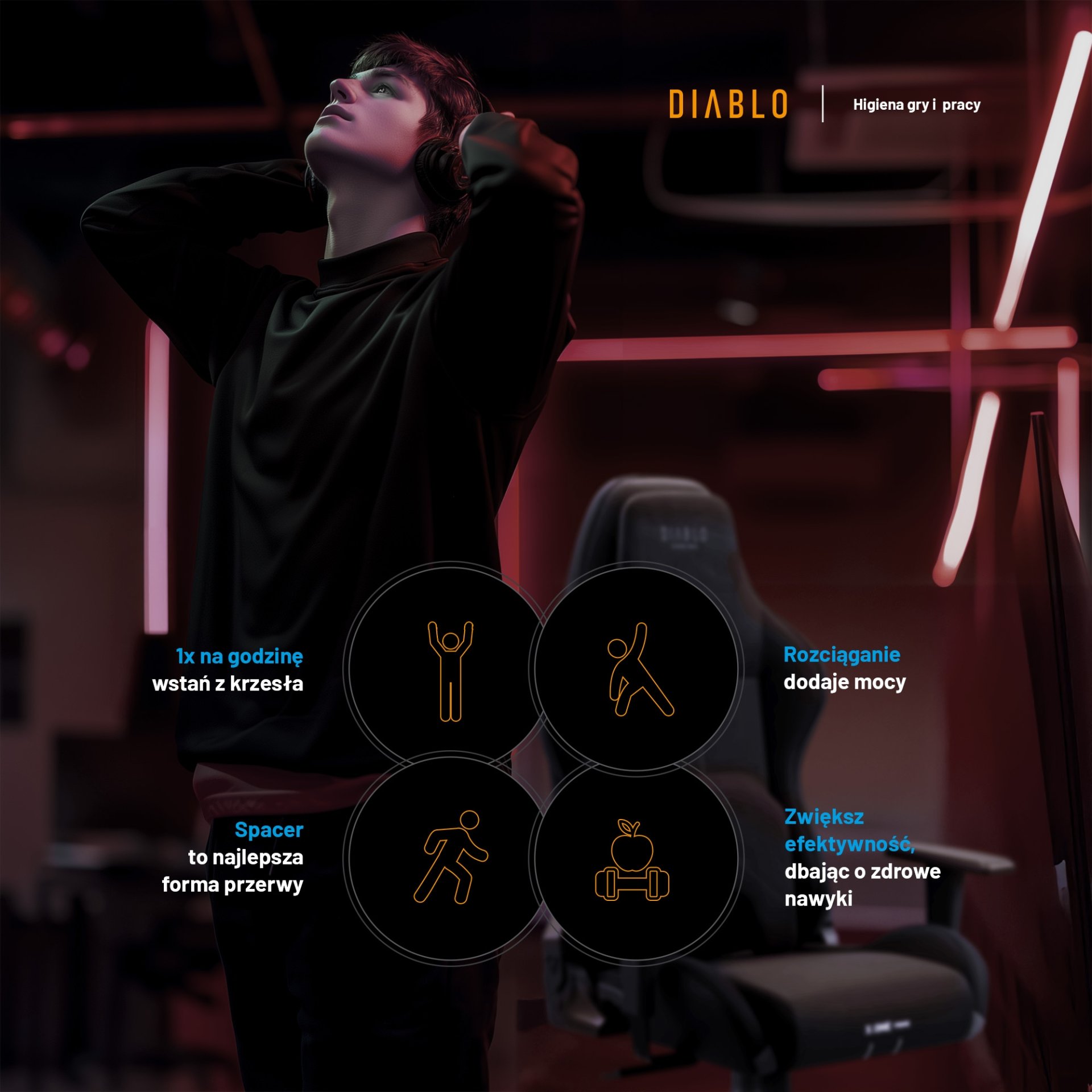 Fotel gamingowy czarny z chłodzącym siedziskiem, Normal Size: Diablo X-One Prime Burned Black 16