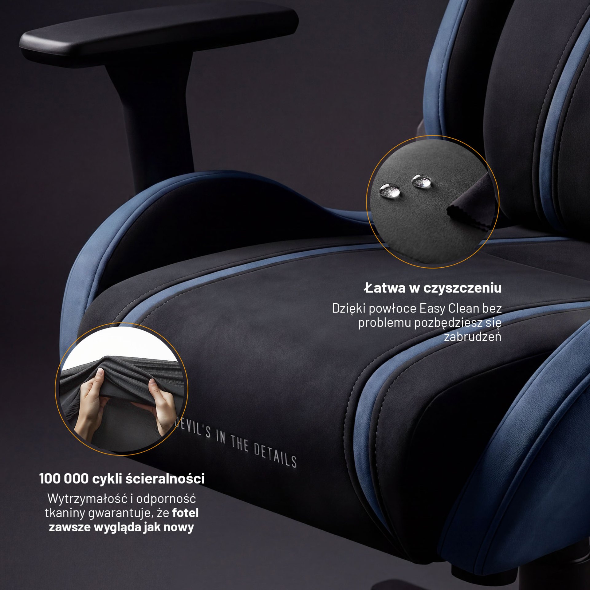 Fotel gamingowy materiałowy King Size, czarno-niebieski: Diablo X-One 2.0 Night Blue 11