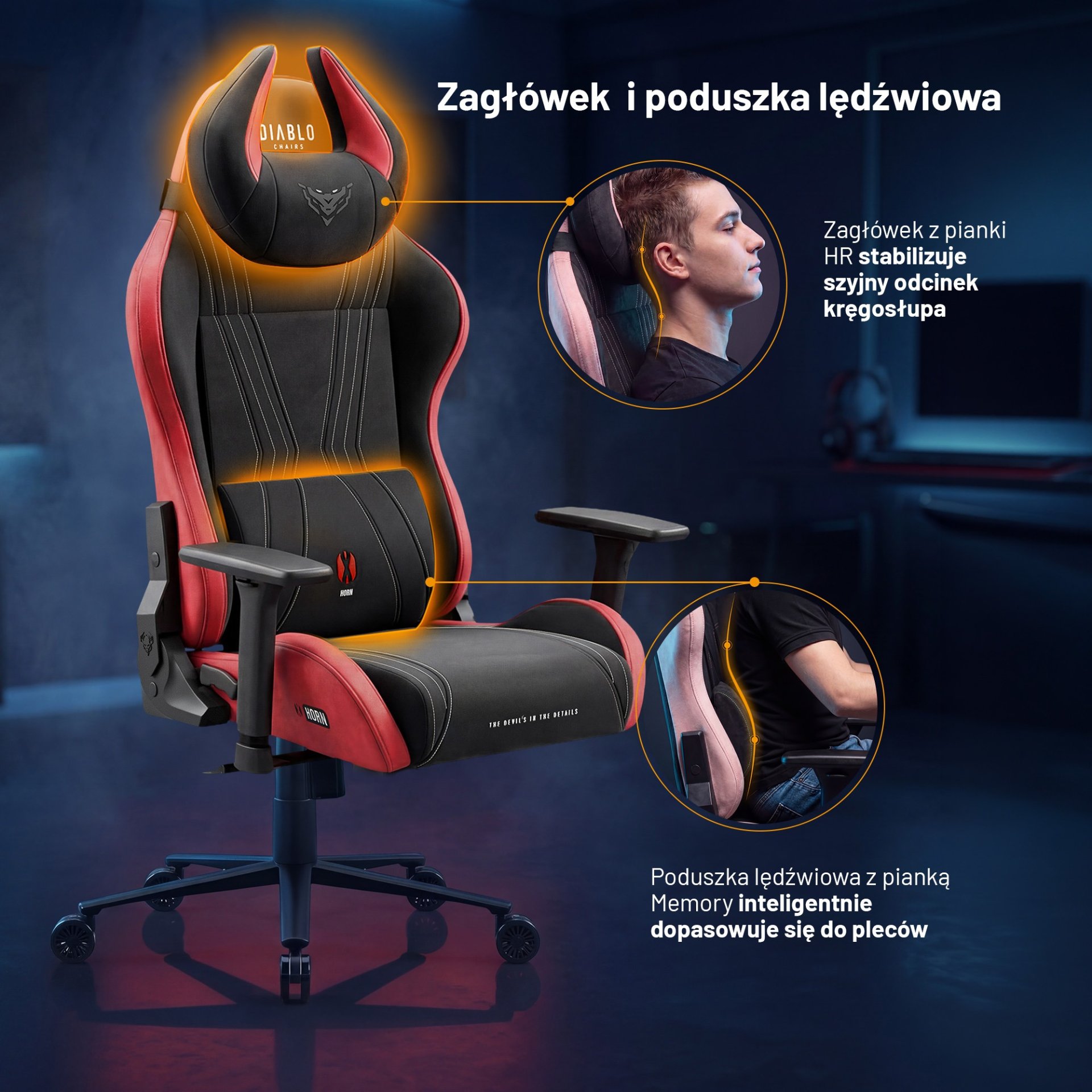 Fotel gamingowy materiałowy Normal Size, czarno-czerwony: Diablo X-Horn 2.0 Bloody Mary 7