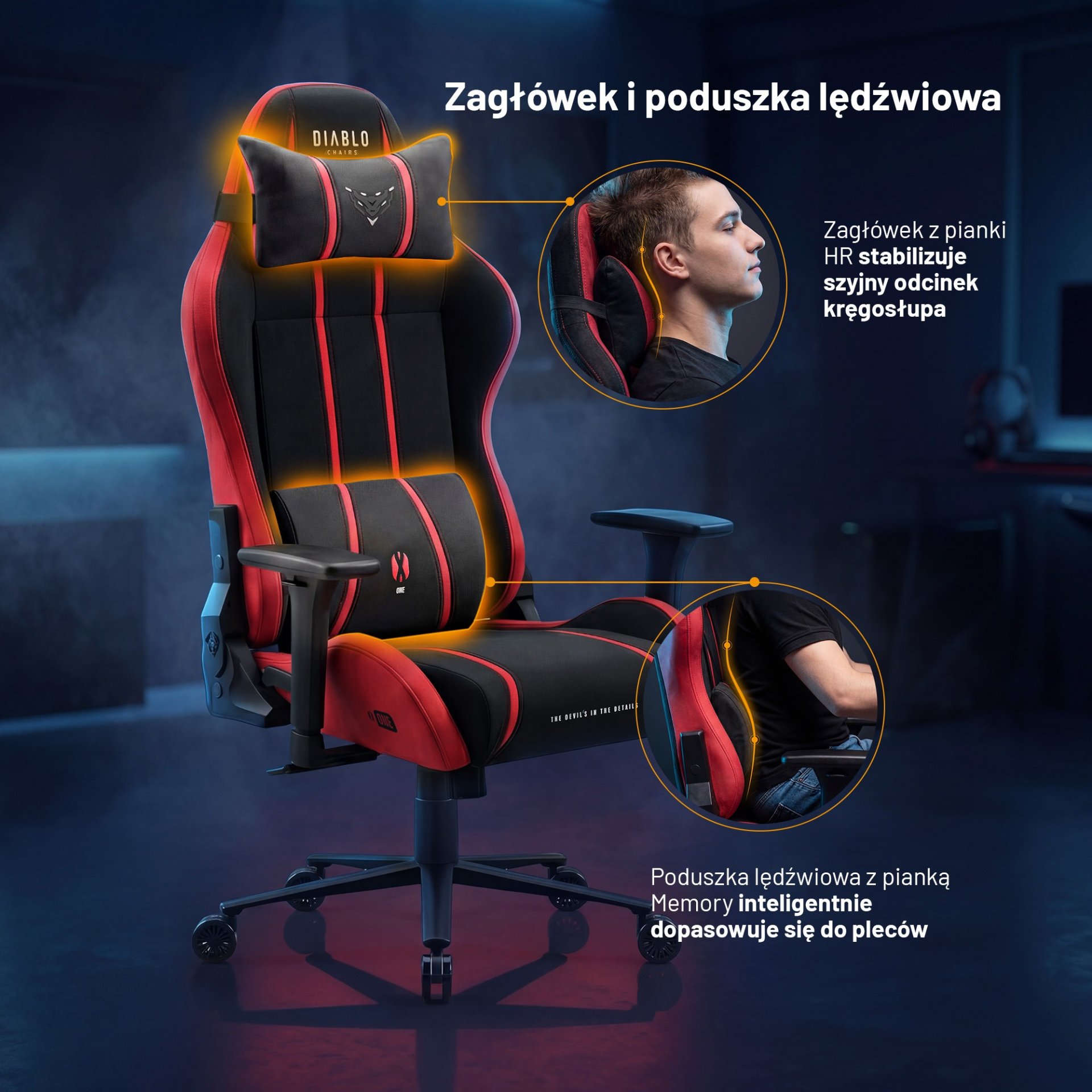 Fotel gamingowy materiałowy Normal Size, czarno-czerwony: Diablo X-One 2.0 Bloody Mary 7
