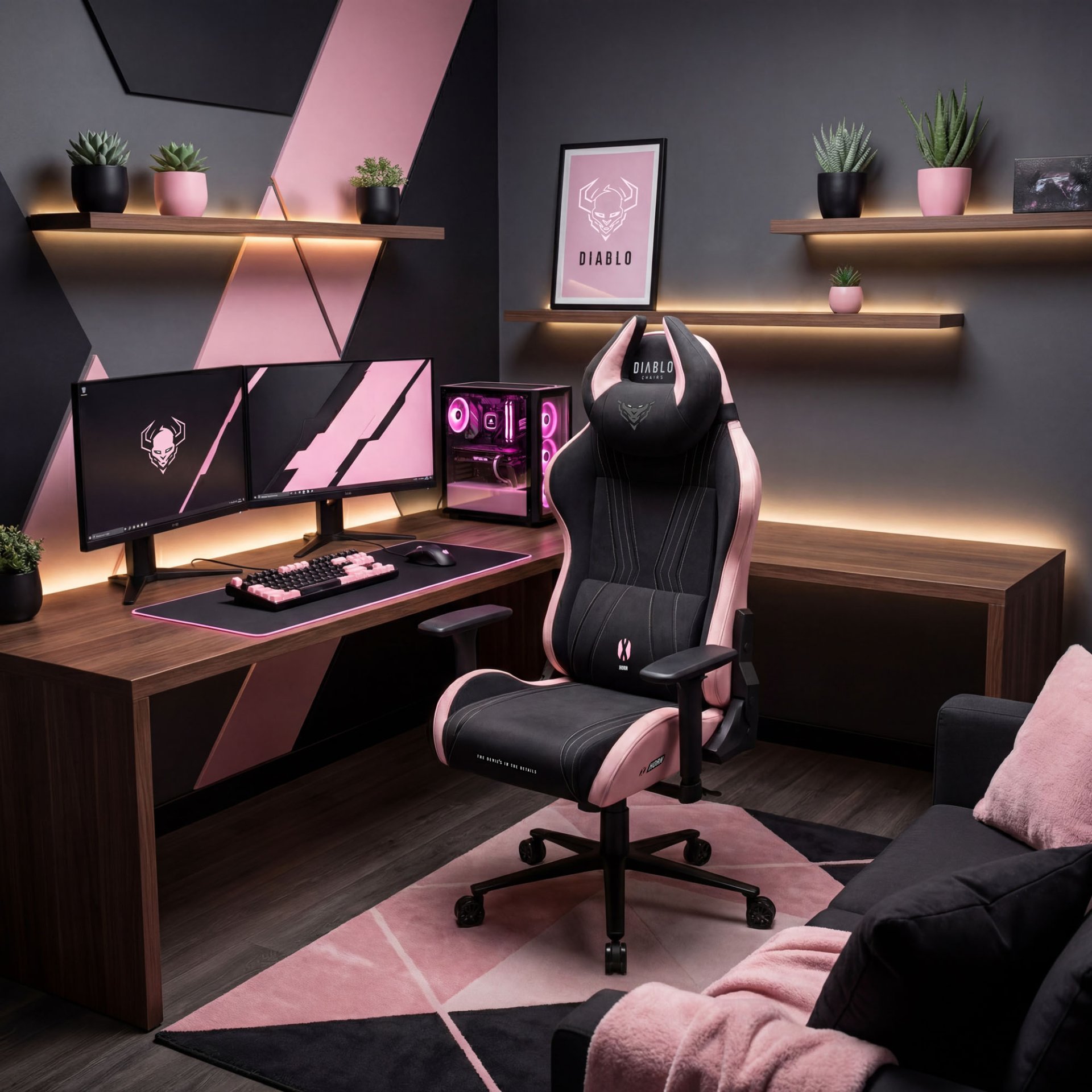 Fotel gamingowy materiałowy Normal Size, czarno-różowy: Diablo X-Horn 2.0 Akira Pink 11