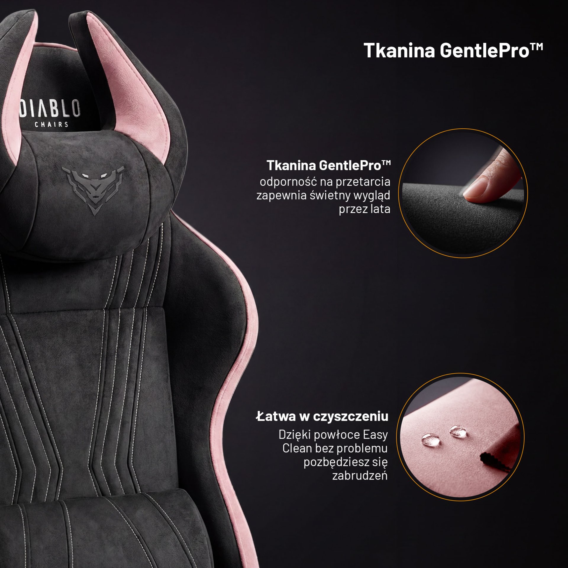 Fotel gamingowy materiałowy Normal Size, czarno-różowy: Diablo X-Horn 2.0 Akira Pink 3