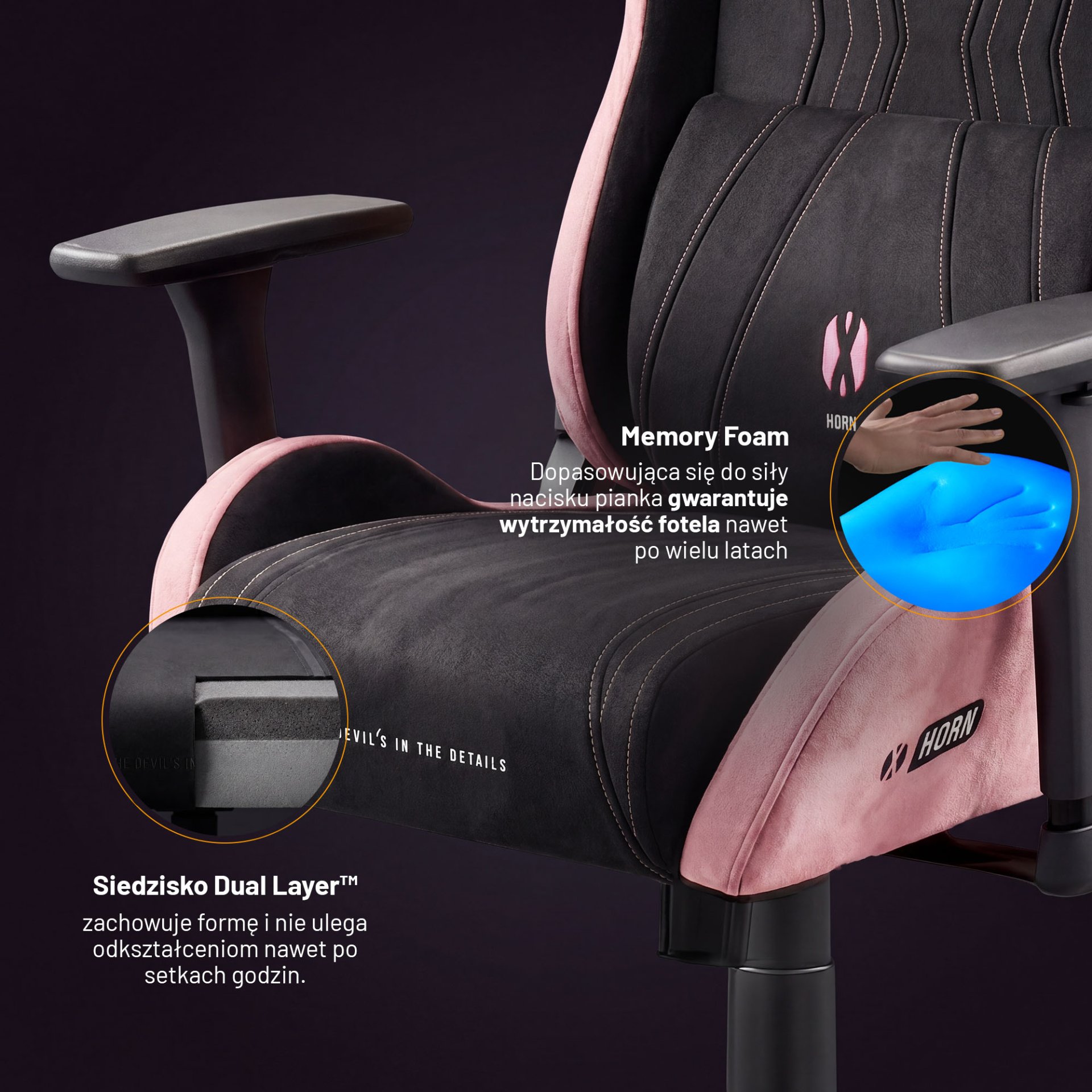 Fotel gamingowy materiałowy Normal Size, czarno-różowy: Diablo X-Horn 2.0 Akira Pink 9