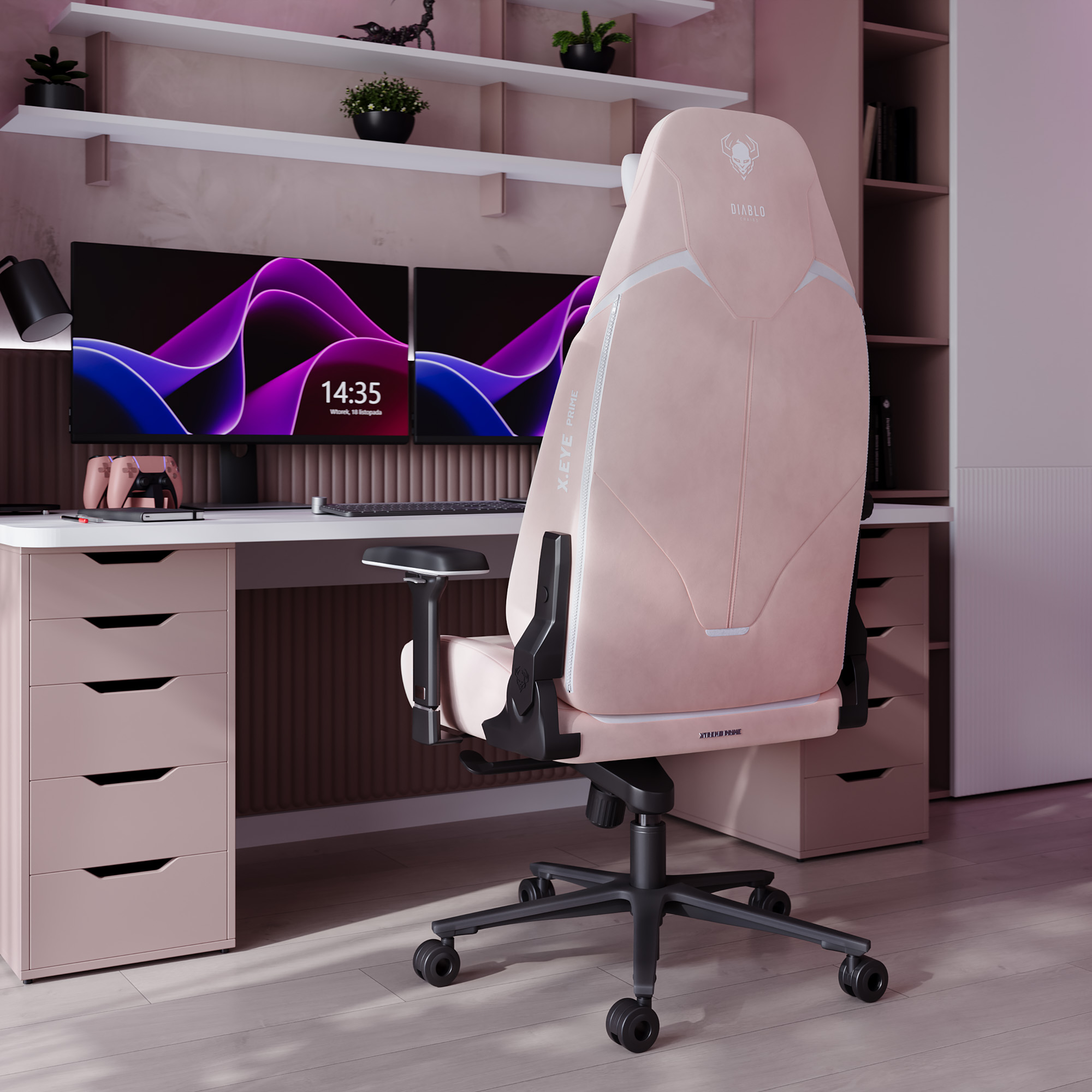Fotel gamingowy różowy z magnetycznym zagłówkiem Normal Size: Diablo X-Eye Prime Akira Pink 4