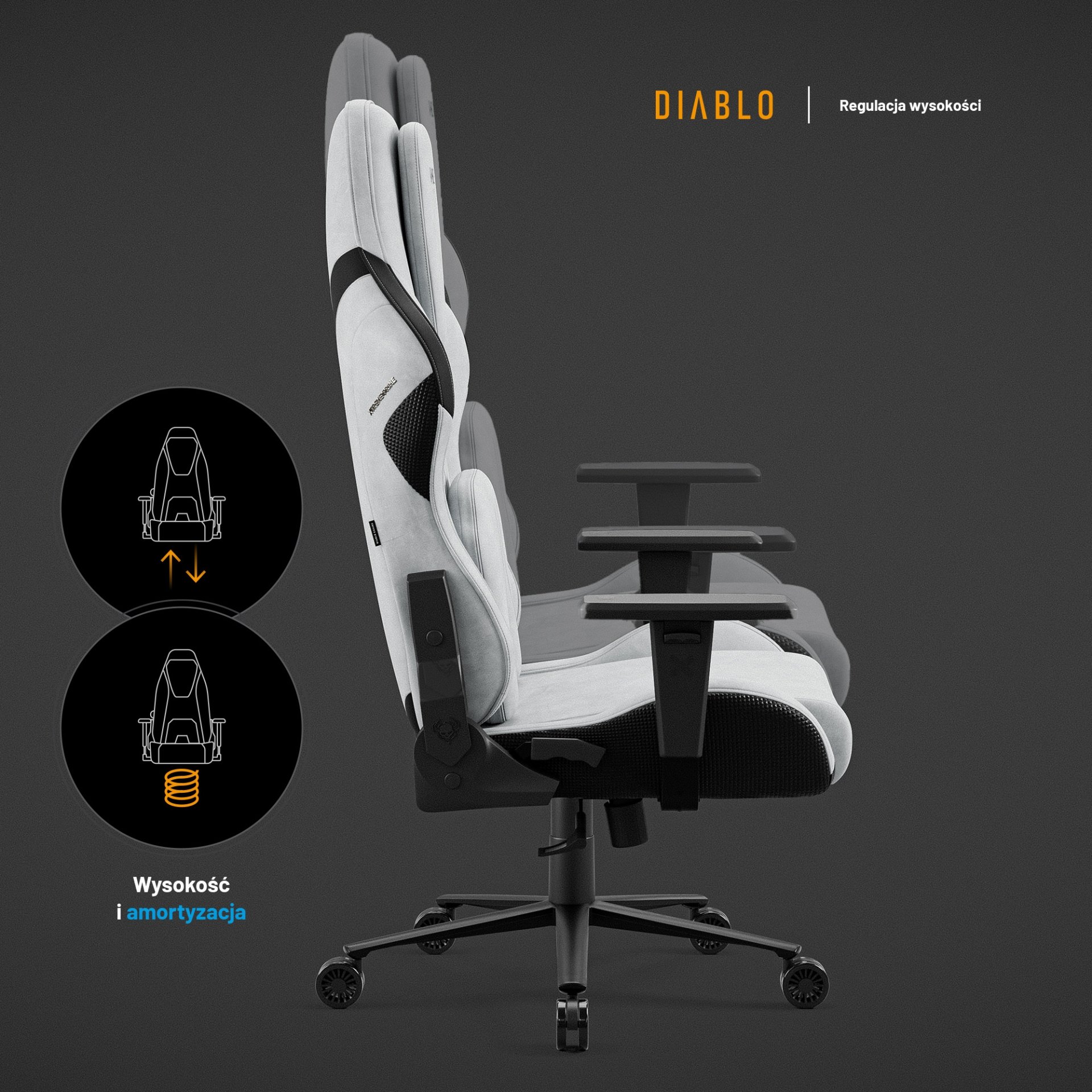 Fotel gamingowy szary z chłodzącym siedziskiem, Normal Size: Diablo X-One Prime Nightwolf Moon 16