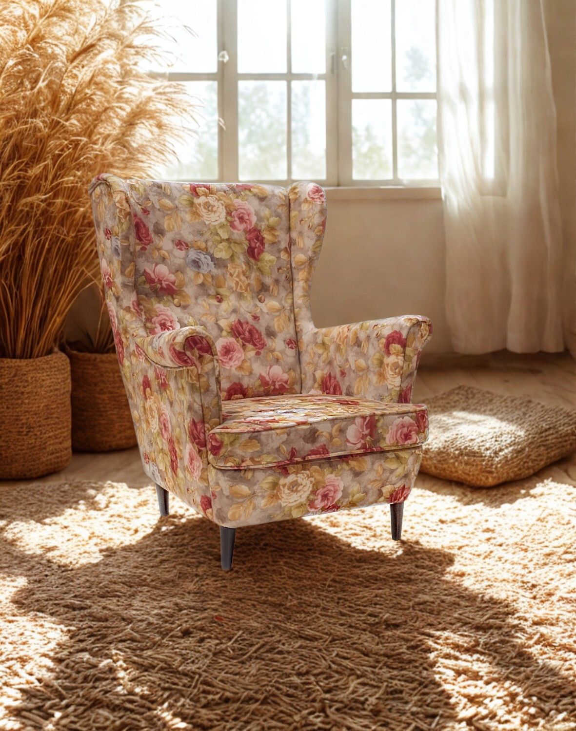 fotel lord coral kwiaty szary