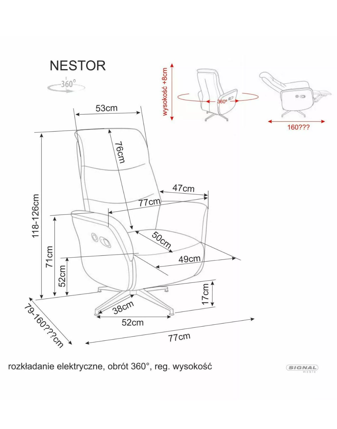 rozkładany elektrycznie Nestor Raven 07 - szary