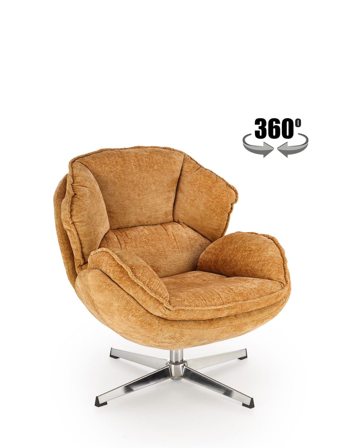 fotel obrotowy guido musztardowy, obrotowy 360°, chrom