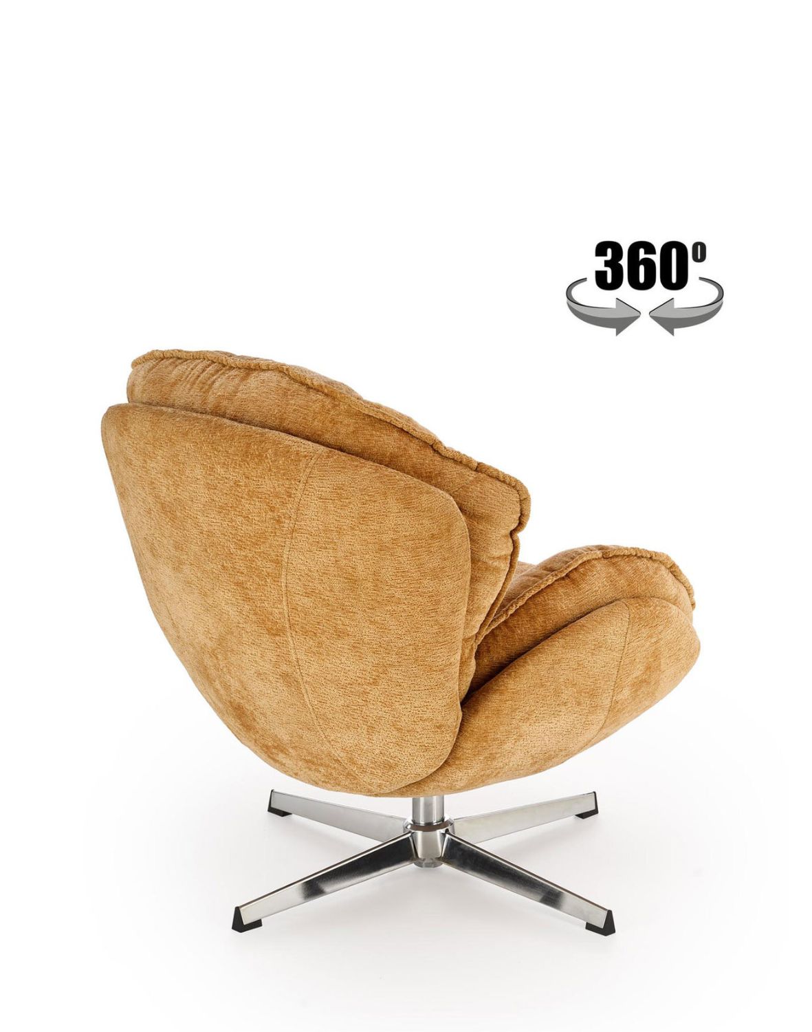 fotel obrotowy guido musztardowy, obrotowy 360°, chrom