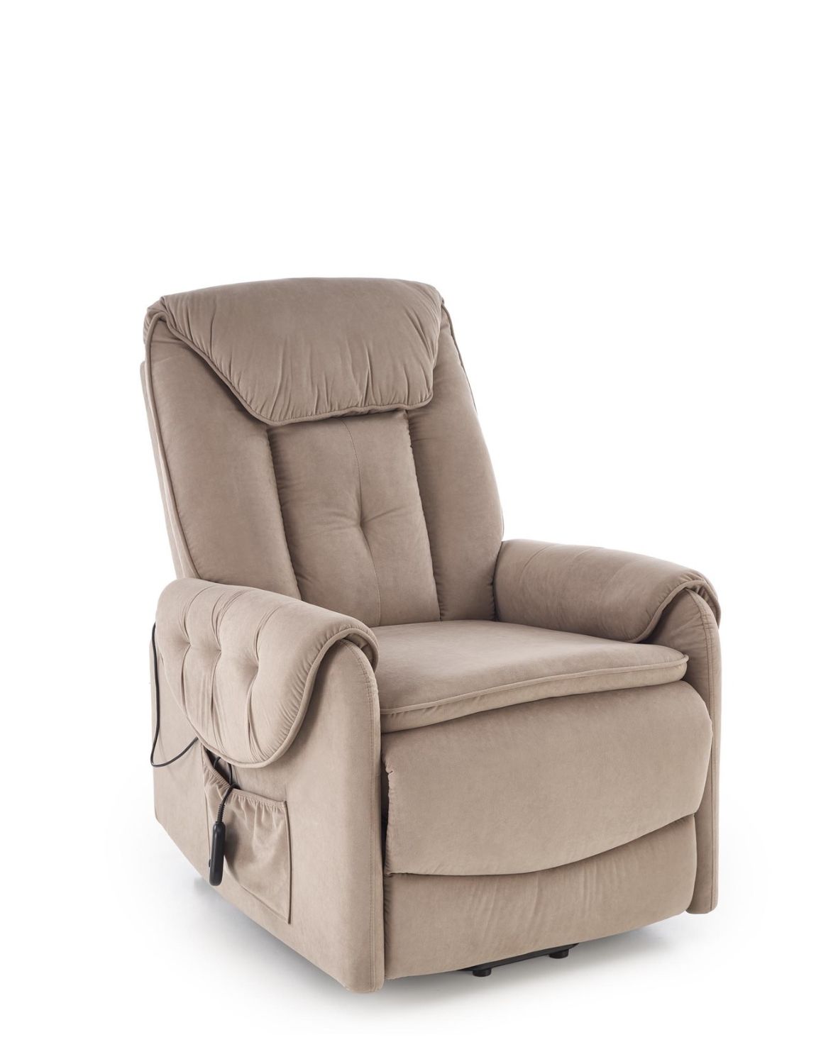 fotel horton z funkcją elektrycznego rozkładania i pionizacji, beżowy welwet