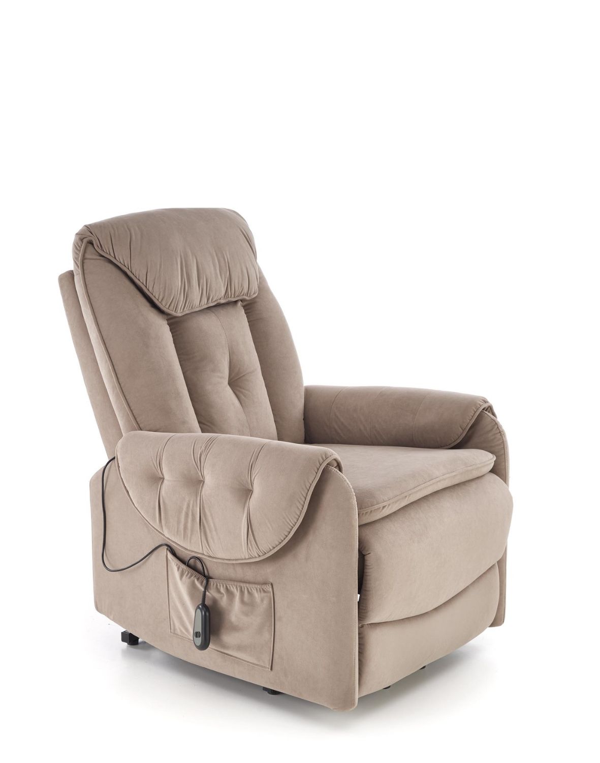 fotel horton z funkcją elektrycznego rozkładania i pionizacji, beżowy welwet