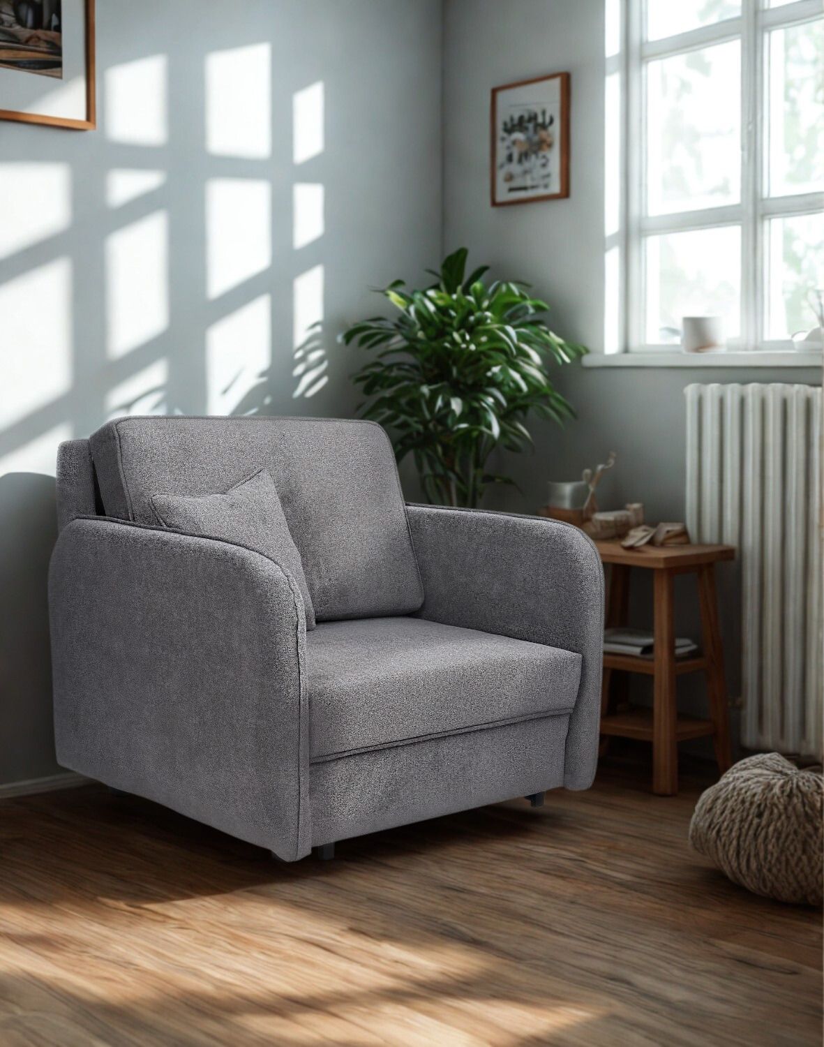 jednoosobowy fotel rozkładany ozi i beżowy