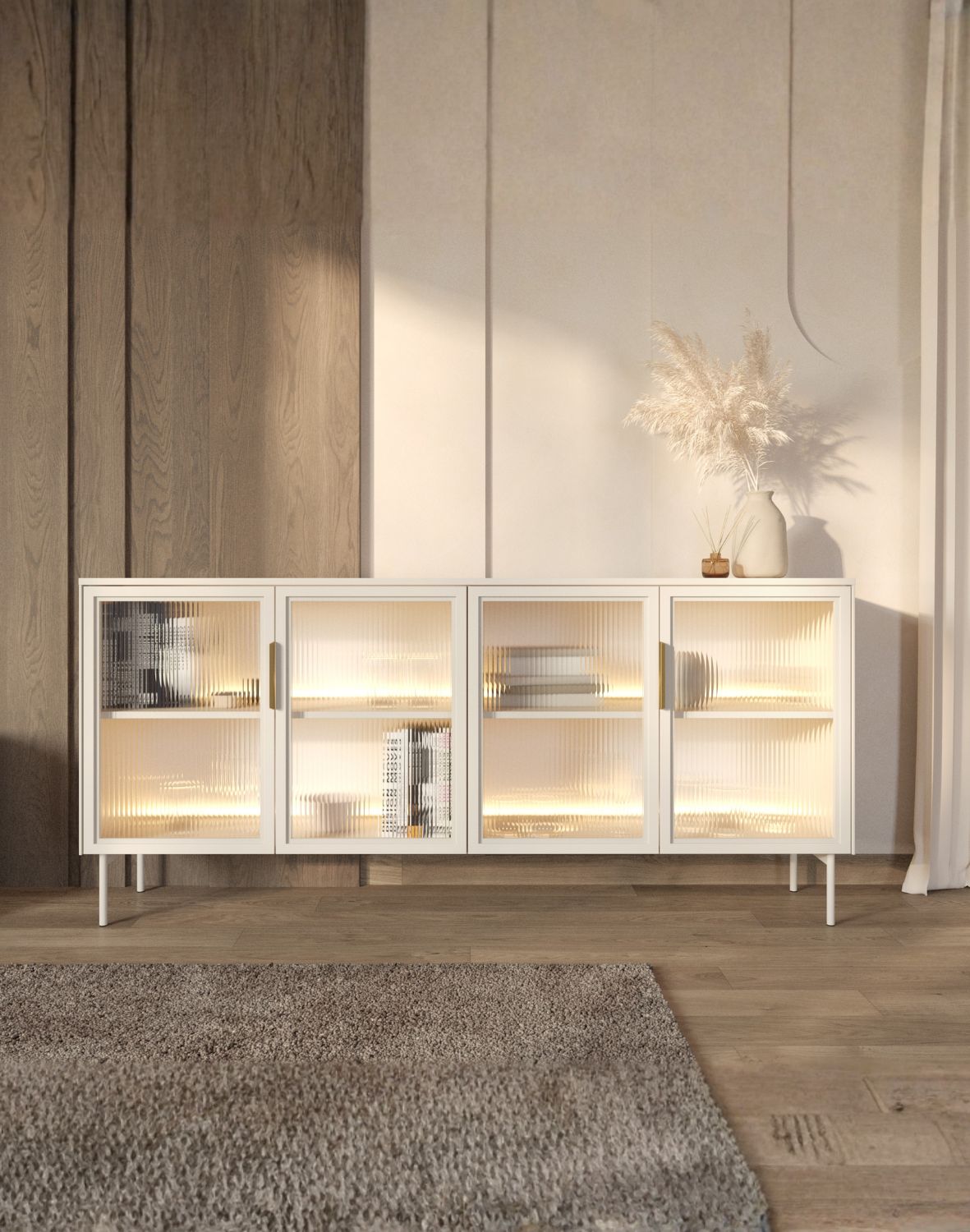 komoda kaszmirowa lumi b z przeszkleniem