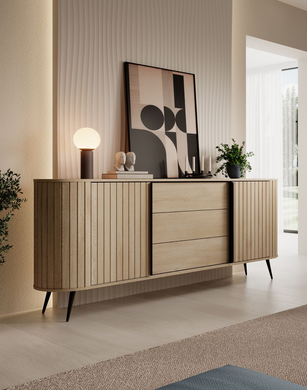 duża komoda z lamelami do salonu lovi 192 cm