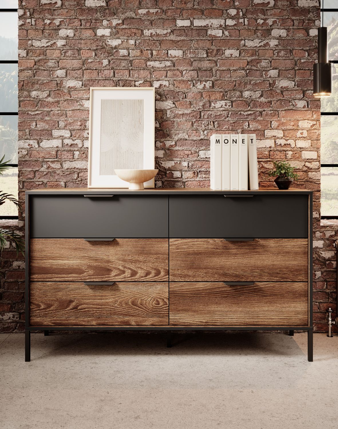 komoda milton b 138 6 szuflad kasztan grafit