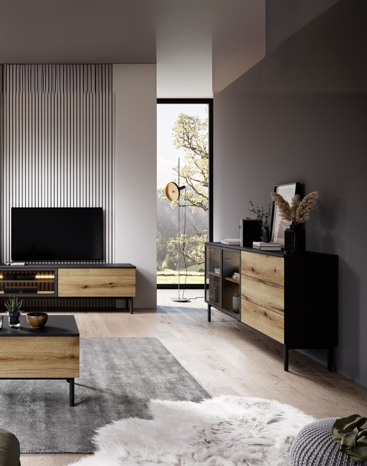 komoda do salonu z przeszkleniem lang c 150