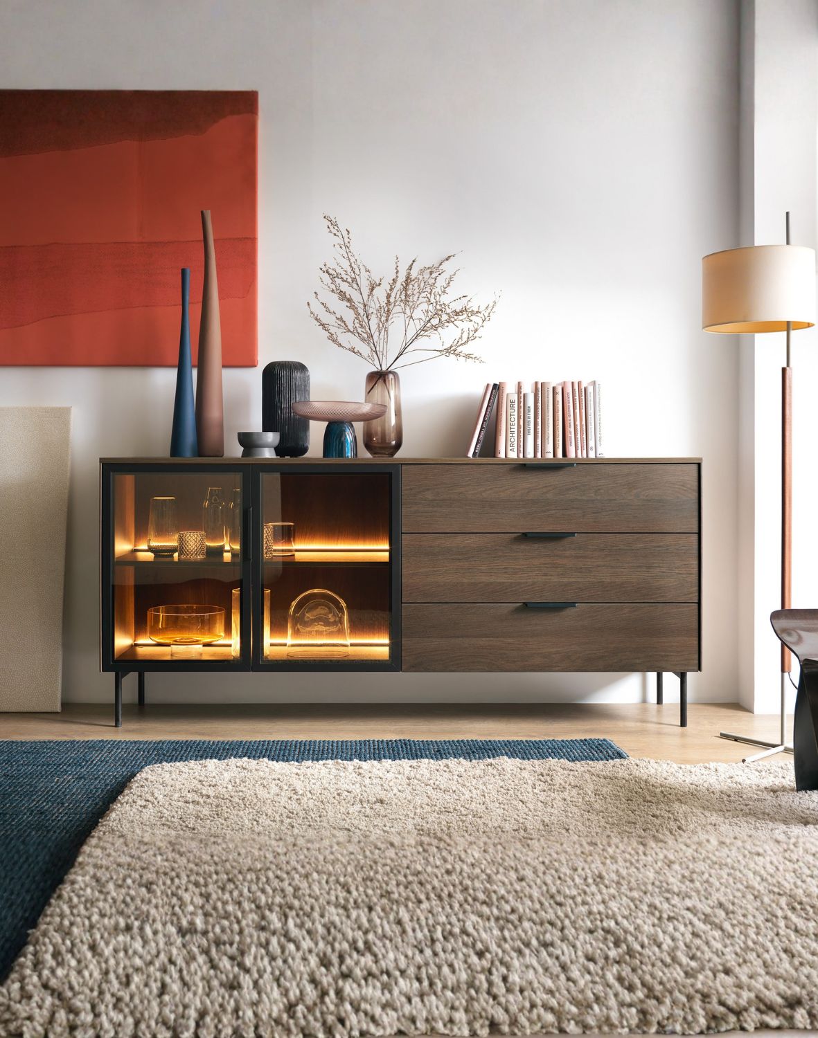 komoda z szufladą i witryną lumi c