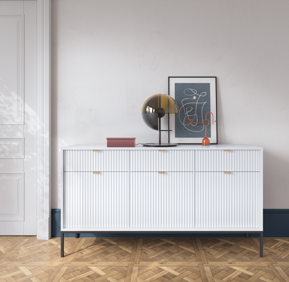 komoda ryflowana nova biało/czarna z szufladami (ksz154)