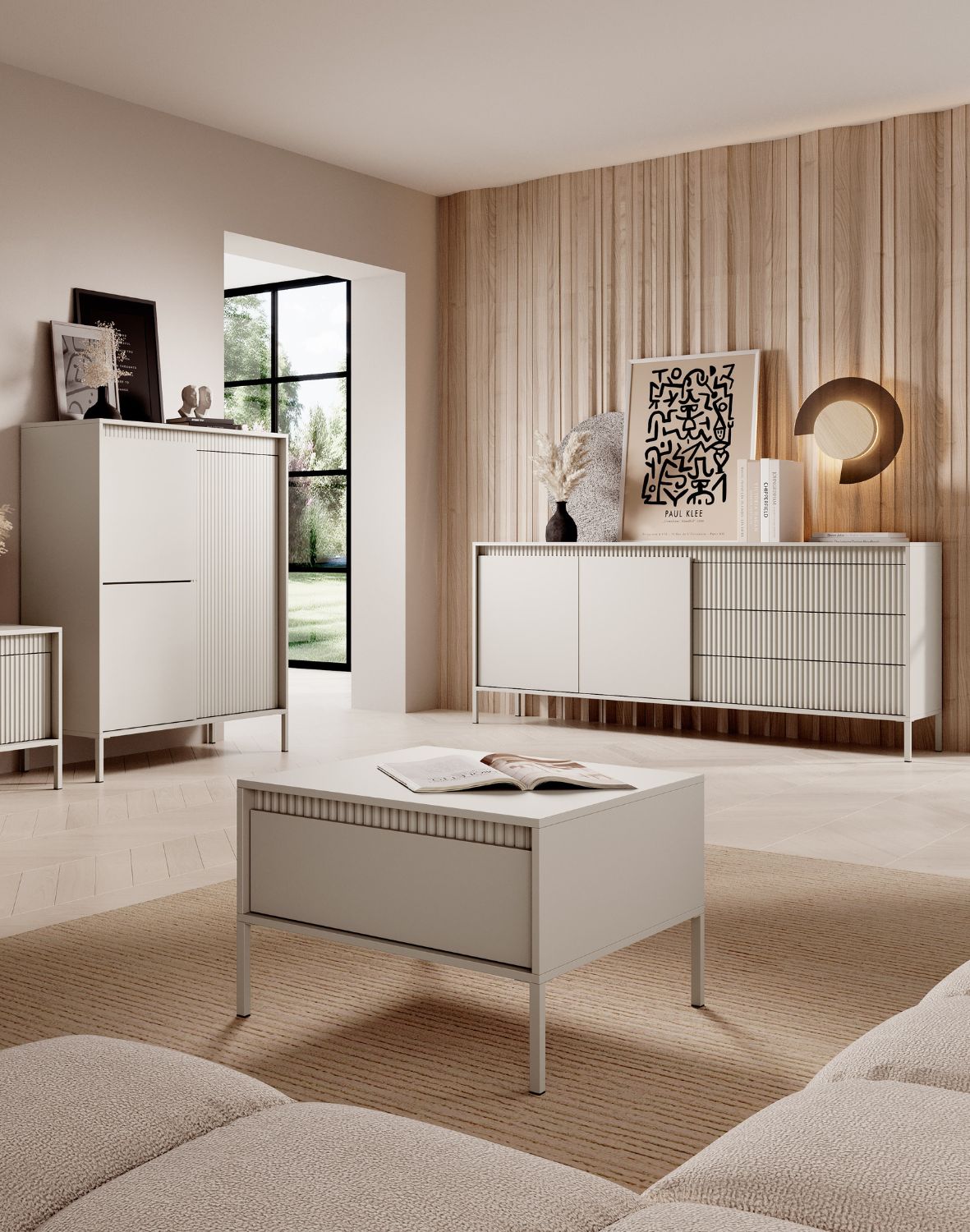 kwadratowy stolik kawowy z szuflada senso beżowy