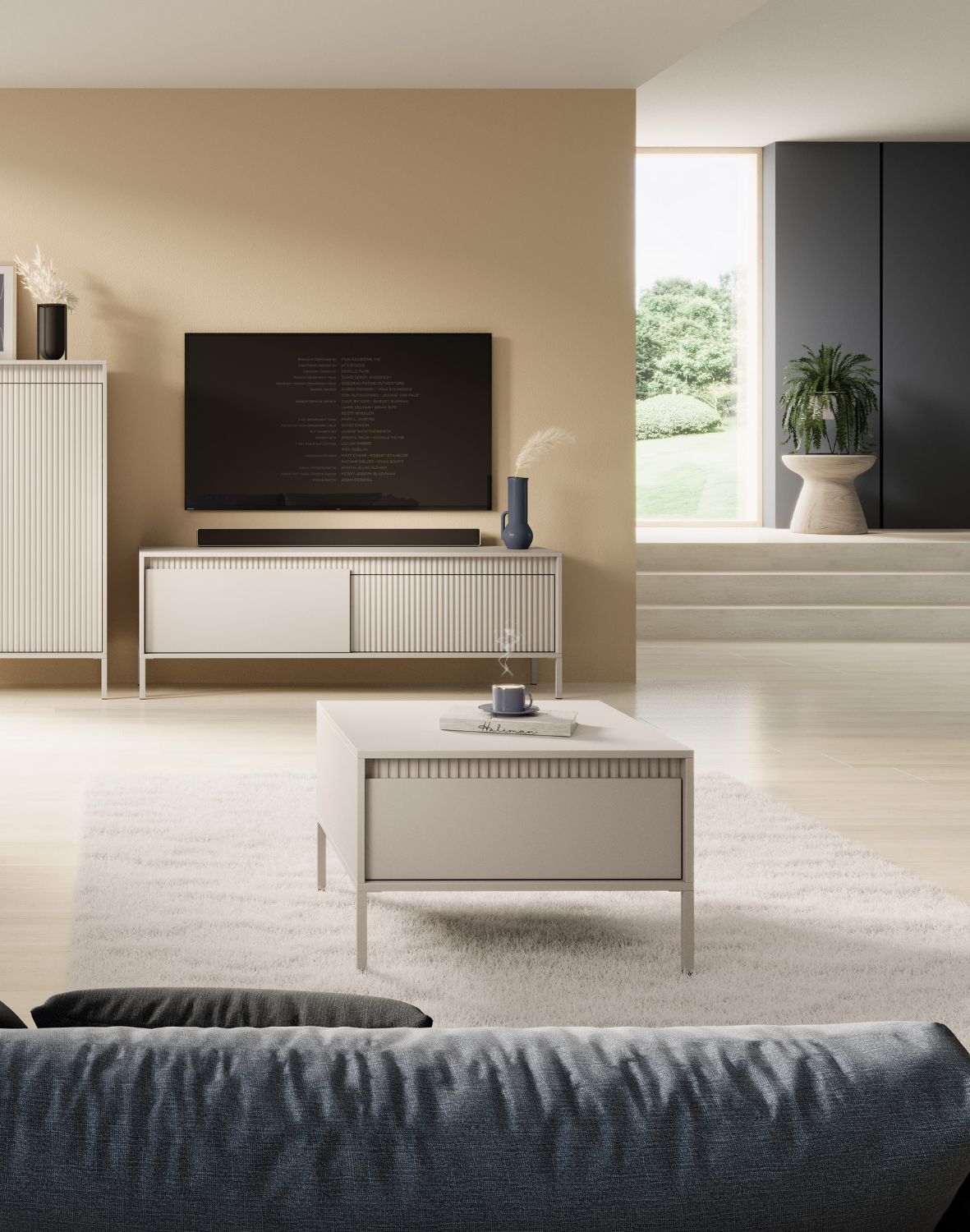 kwadratowy stolik kawowy z szuflada senso beżowy