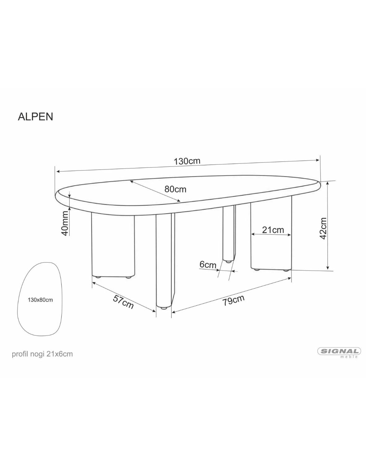 Niska ława Alpen ecru, dąb 130 cm