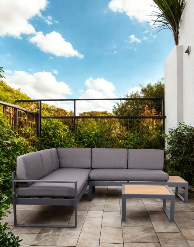 narożnik ogrodowy lorato grey 5-osobowy ze stolikiem – aluminium, szary