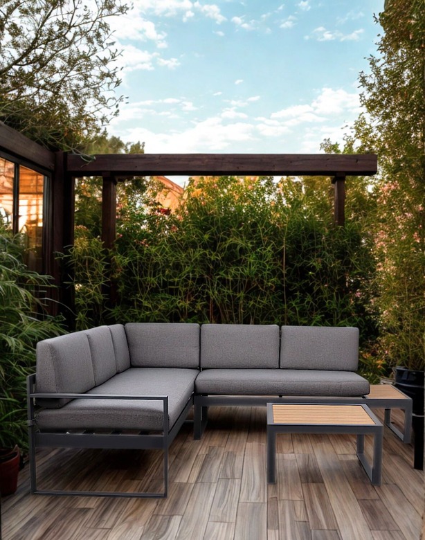 narożnik ogrodowy lorato grey 5-osobowy ze stolikiem – aluminium, szary