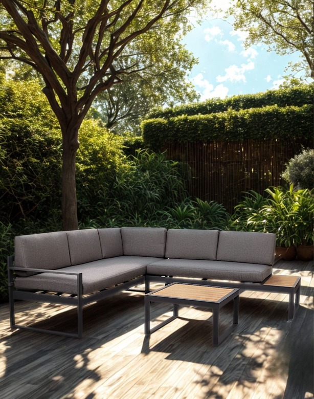 narożnik ogrodowy lorato grey 5-osobowy ze stolikiem – aluminium, szary