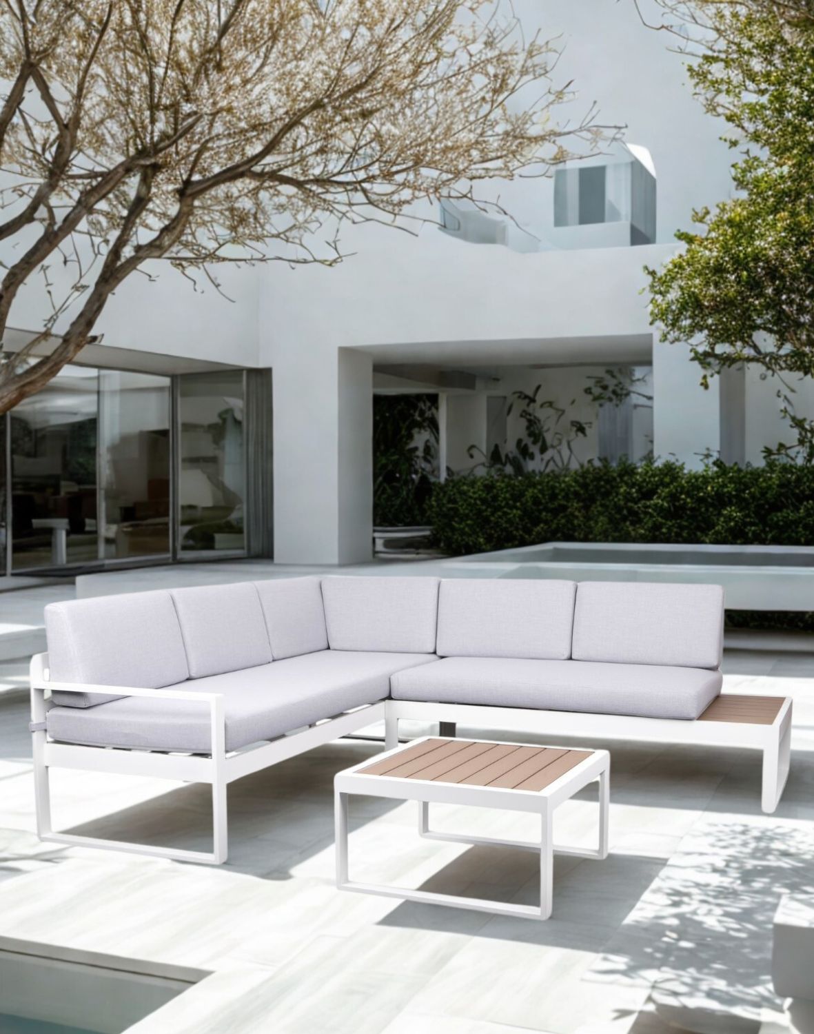 narożnik ogrodowy loreto white 5-osobowy ze stolikiem – aluminium, biały