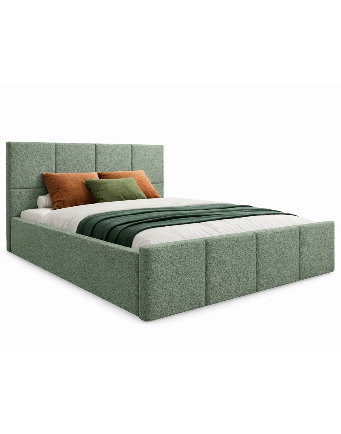zielone łóżko siena slim w tkaninie boucle abriamo