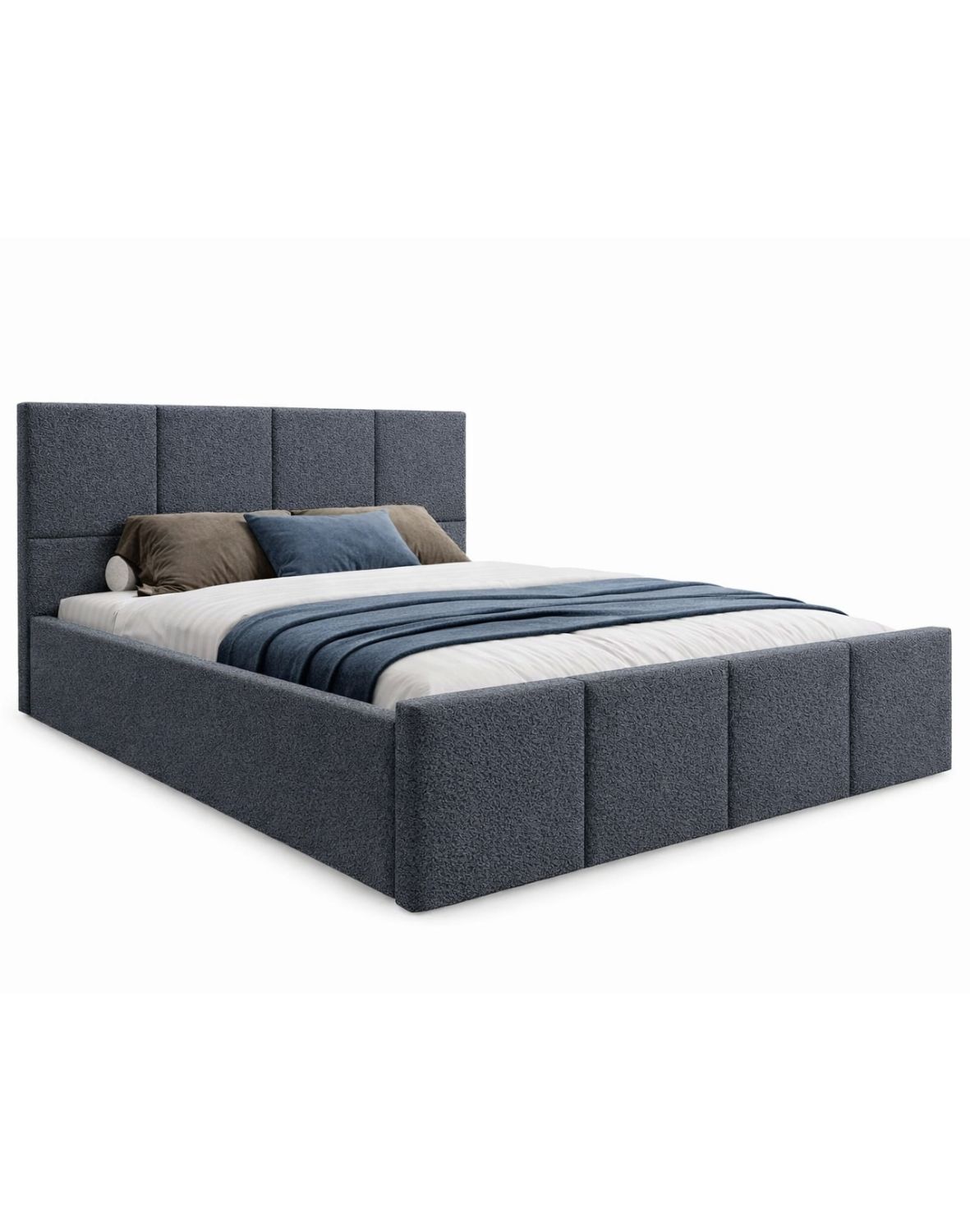 niebieskie łóżko siena slim w tkaninie boucle abriamo