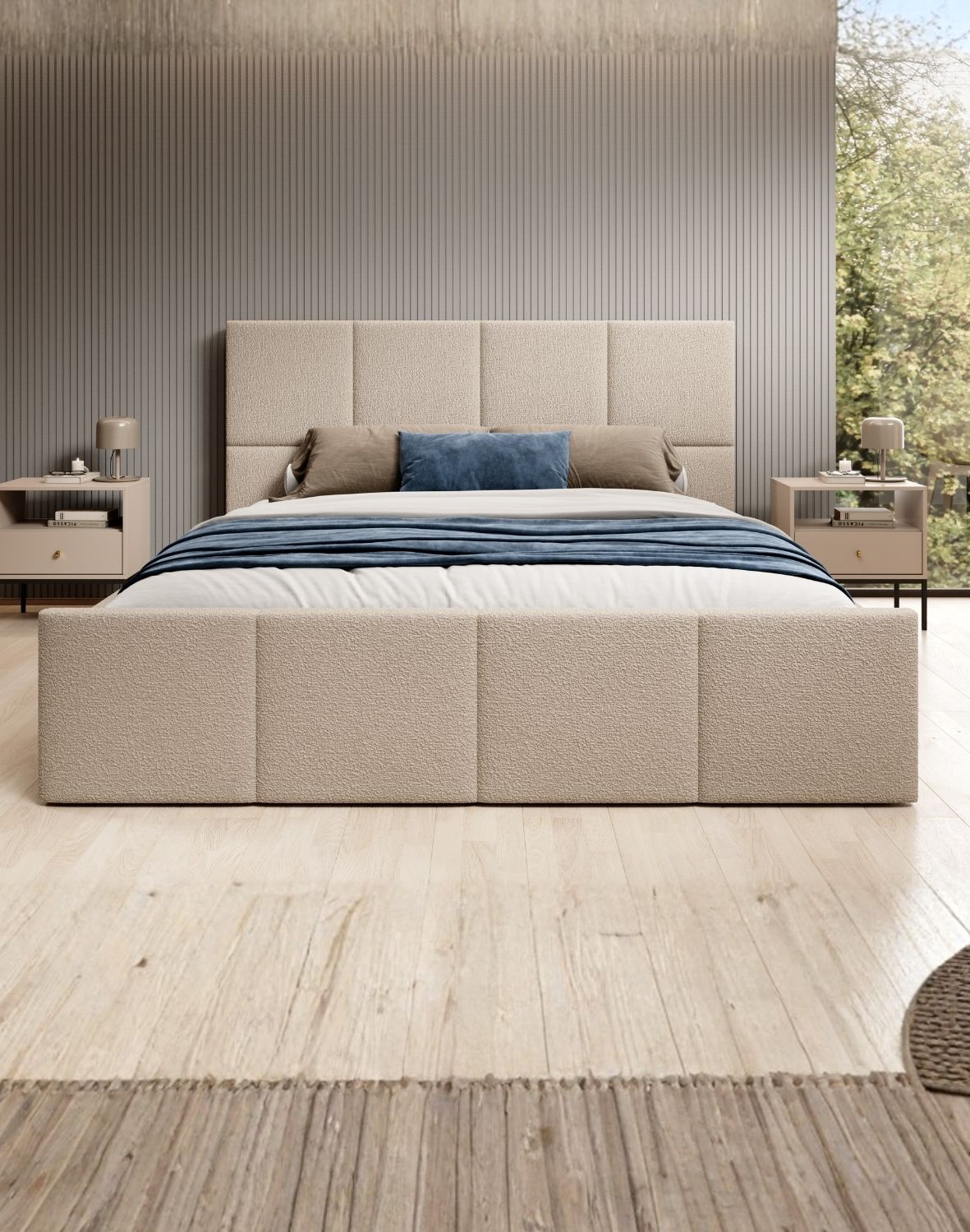 łóżko siena slim w tkaninie boucle abriamo