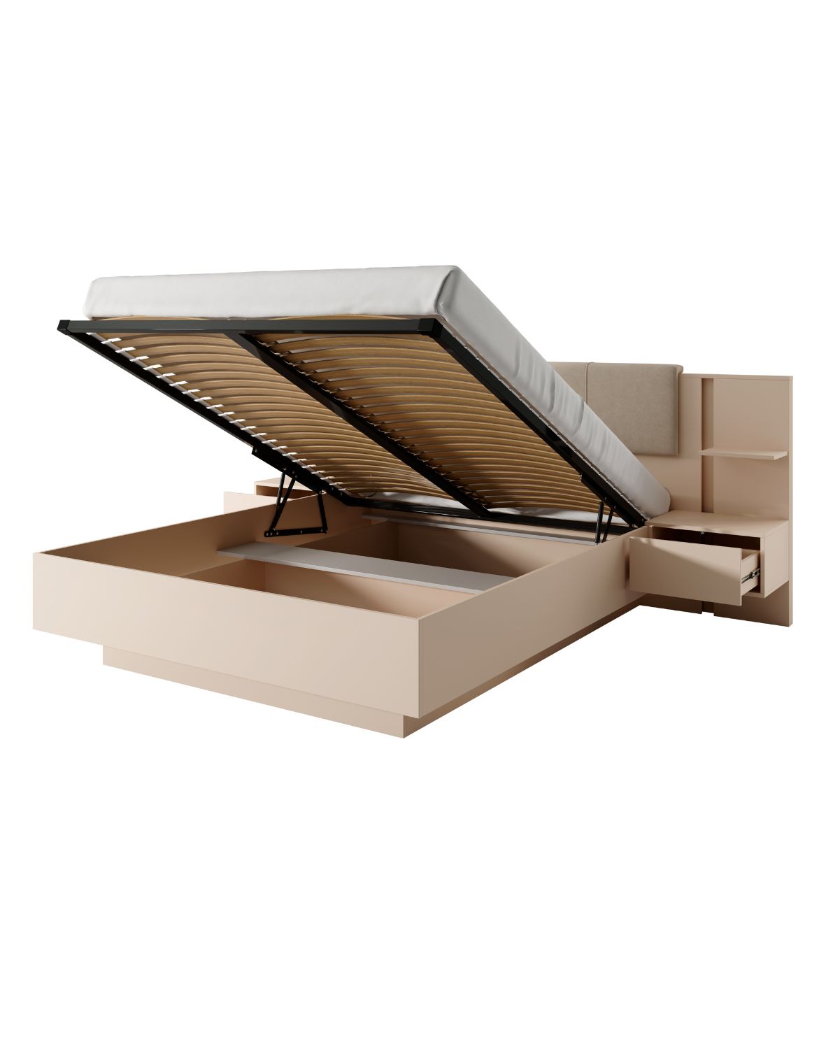 łóżko z szafkami nocnymi i led dast k