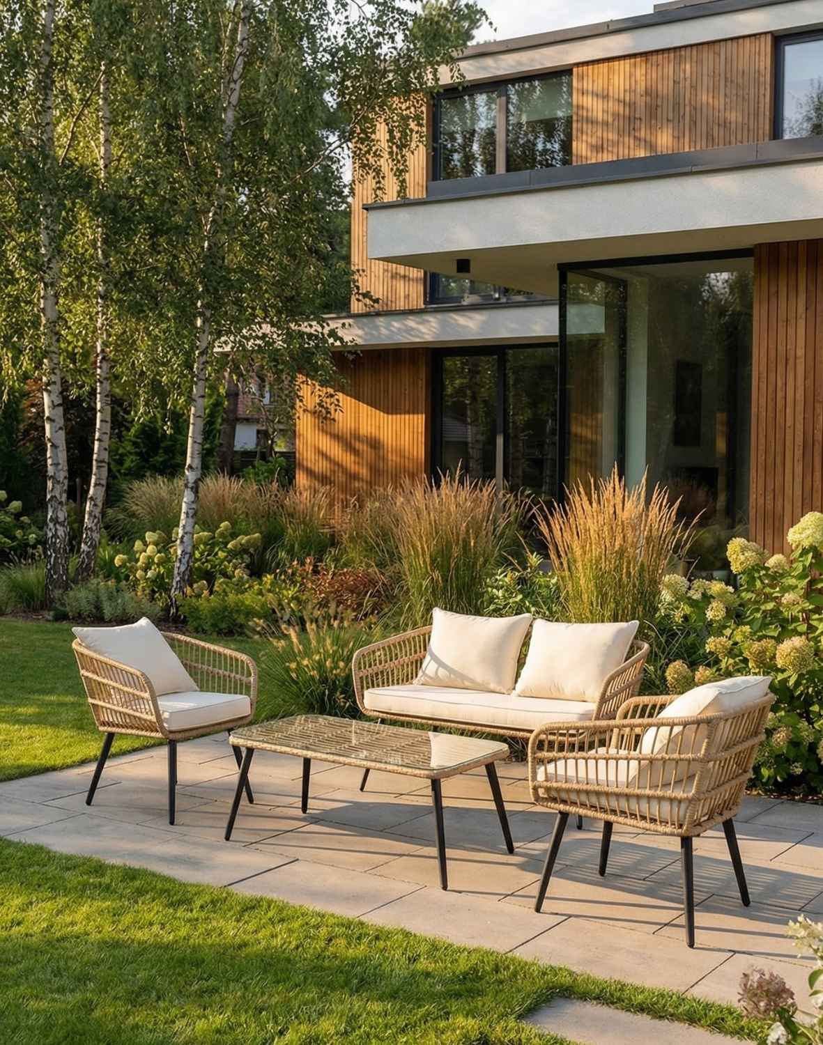 estaw wypoczynkowy ogrodowy madera dla 4 osób, beżowy