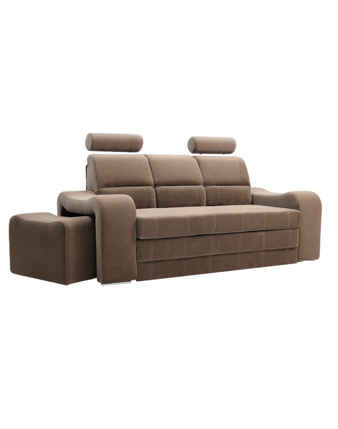 mała kanapa rozkładana z zagłówkami i pufami wenus