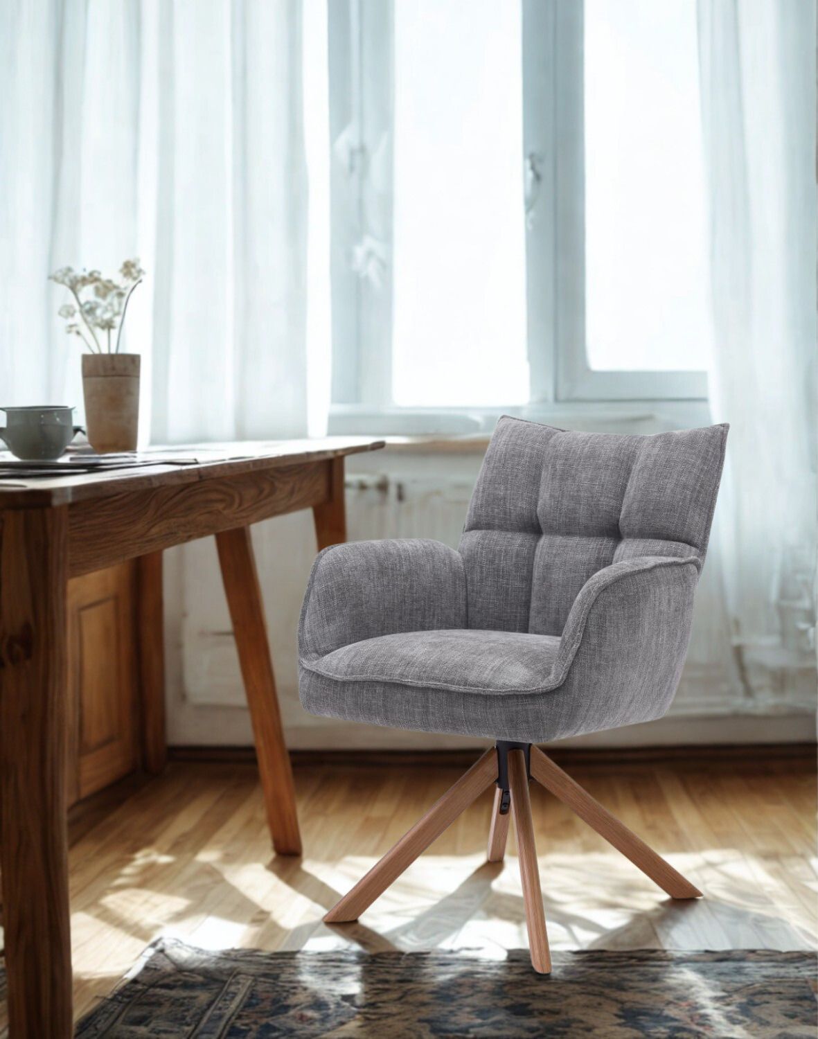 krzesło obrotowe marilla, drewniane nogi, szare (53240003)